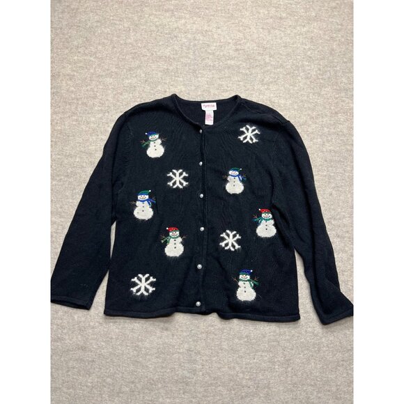 Vintage Crystal Kobe Snowman Cardigan Sweater Ugly Christmas Holiday Winter - Picture 1 of 8
